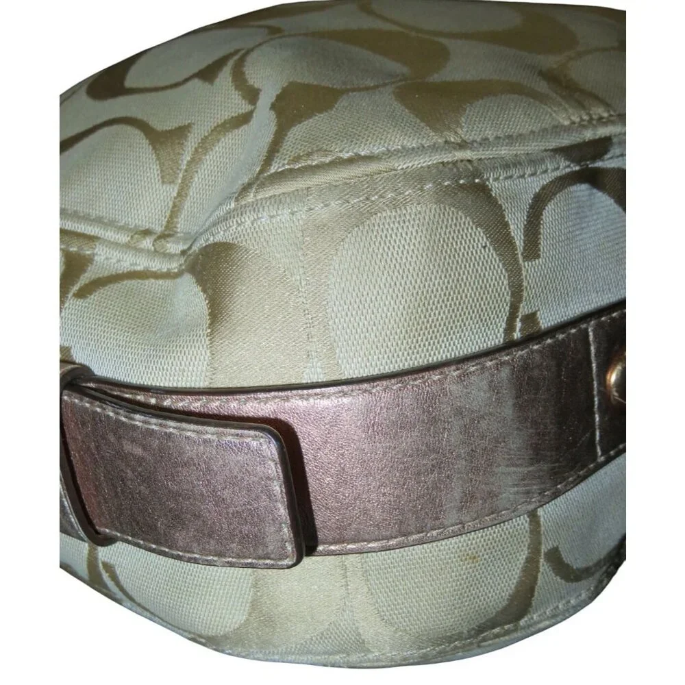 Coach 09 Zoe Signature Canvas Jacquard Khaki & HTF Rose Gold Hobo Handbag 12674